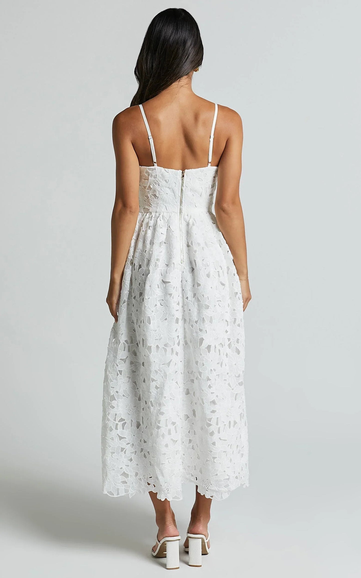 Deborah Midi Dress - Strappy Sweetheart Neck Corset Lace Dress in White