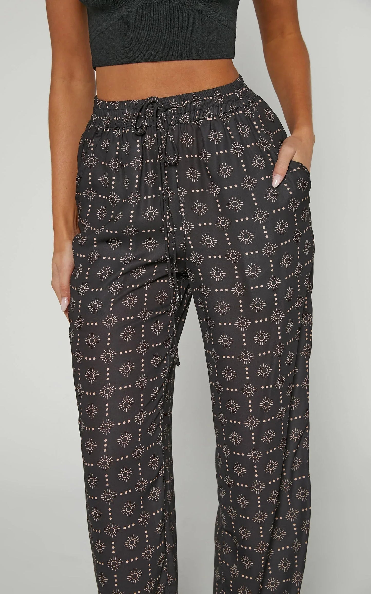 Brunita Pants - Mid Waisted Relaxed Elastic Waist Pants in Sol De Cruz
