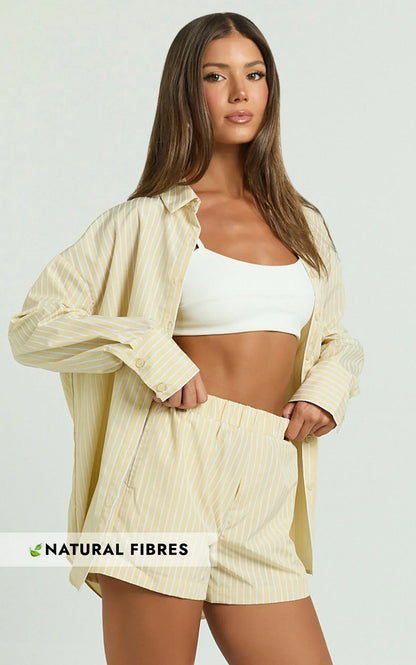 Chaemay Shorts - Line Boxer Shorts in Lemon Stripe