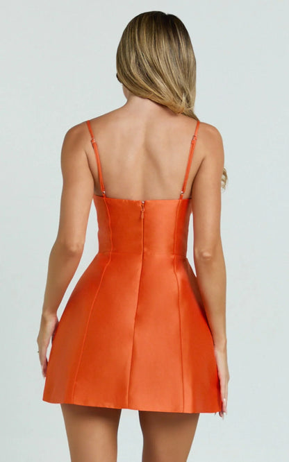 Carolina Mini Dress - Scoop Neck Panel Bodice Dress in Orange