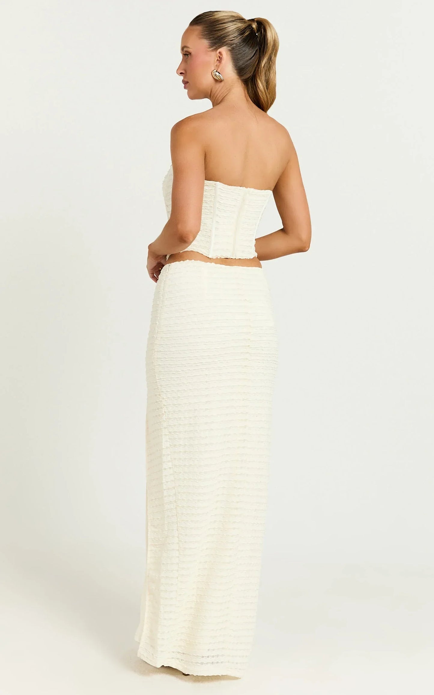 Christina Maxi Skirt - Crochet Maxi Skirt With Front Split in Cream