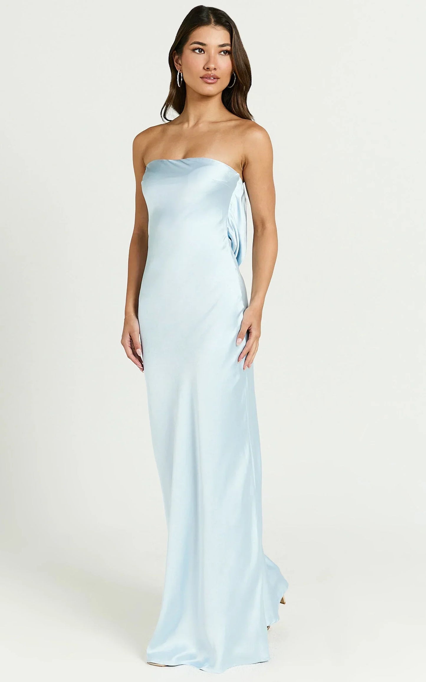 Charlita Maxi Dress - Strapless Cowl Back Satin Dress in Light Blue