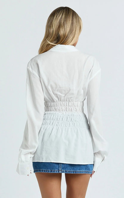 Cody Shirt - Ruched Detail Scrunch Shirt in White