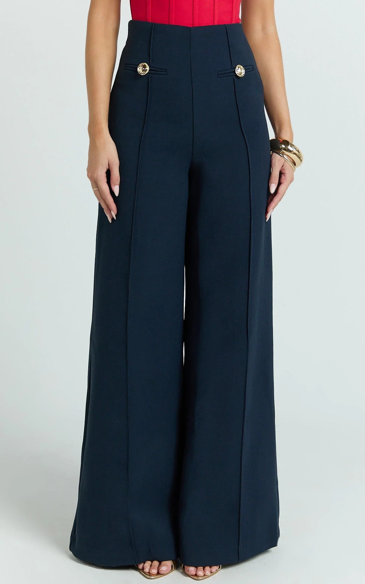 Clara Pants - High Waisted Wide Leg Pants in Navy