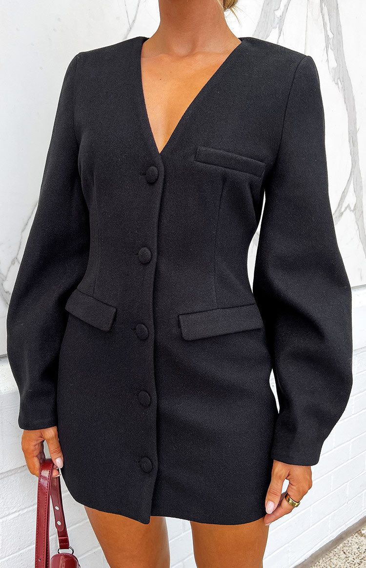 Feyre Black Long Sleeve Blazer Mini Dress
