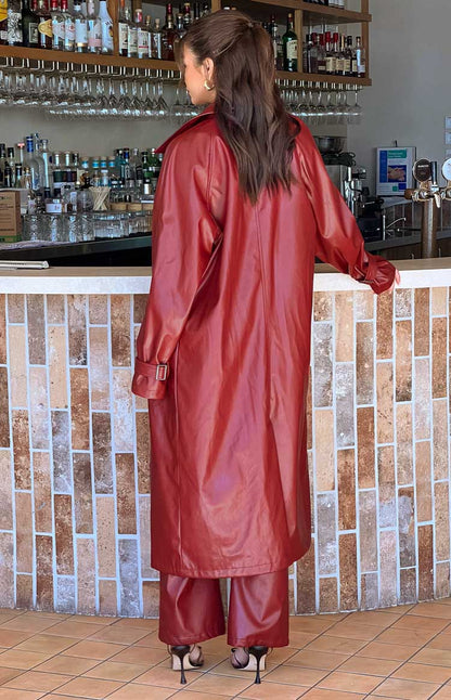 Finn Red PU Trench Coat