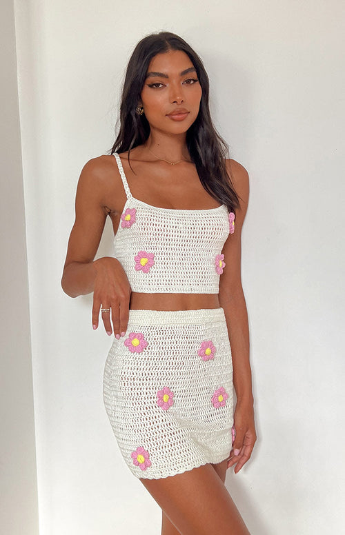Flower Power White Mini Skirt
