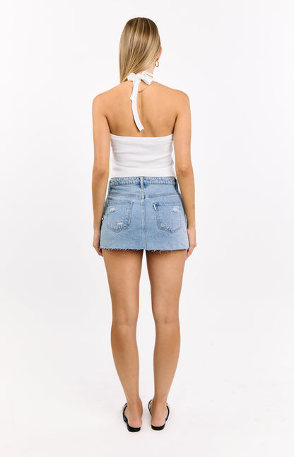 Found Love Light Wash Denim Low Rise Mini Skirt