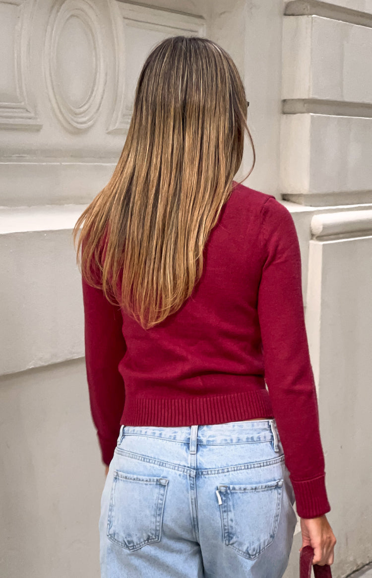Groove Burgundy Star Zip Up Knit Sweater