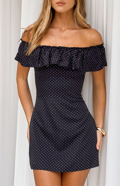 Haylie Black Polka Dot Off Shoulder Mini Dress