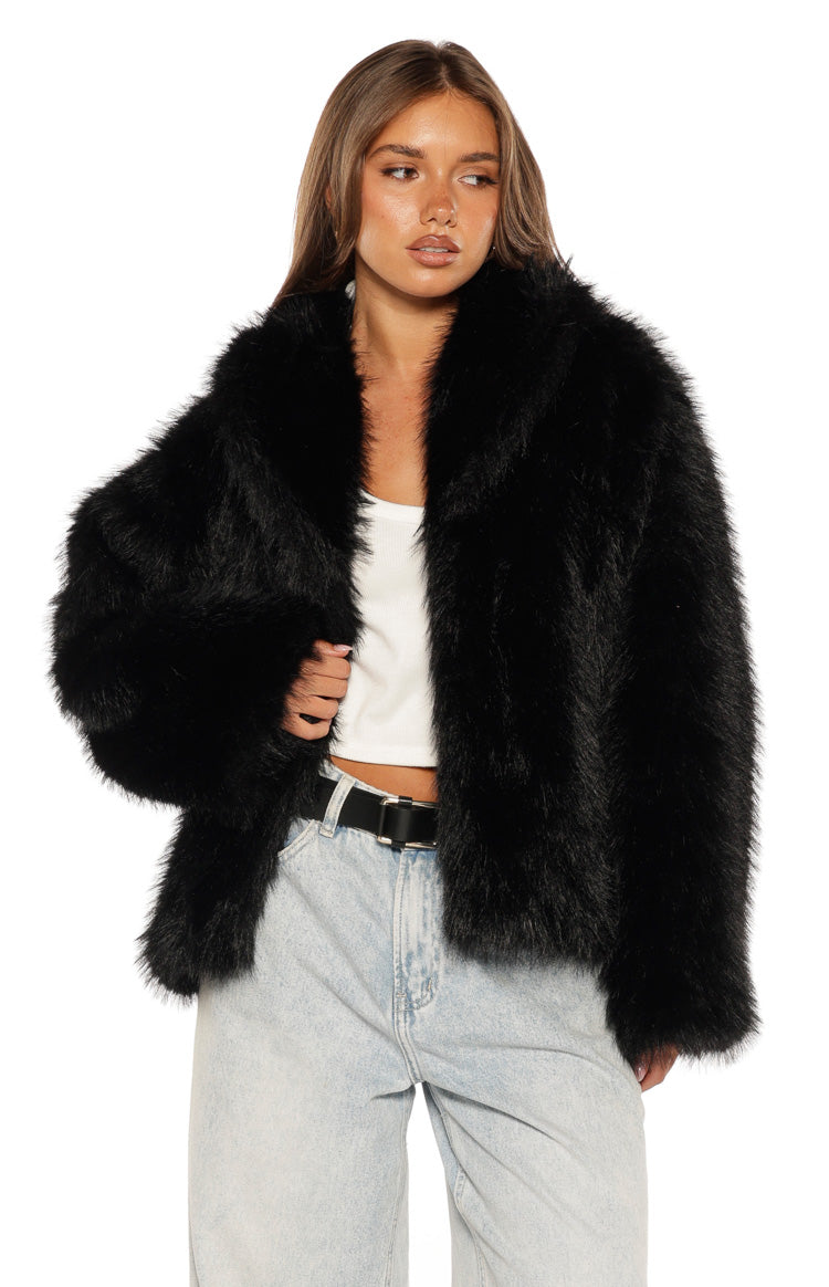 It Girl Black Faux Fur Jacket