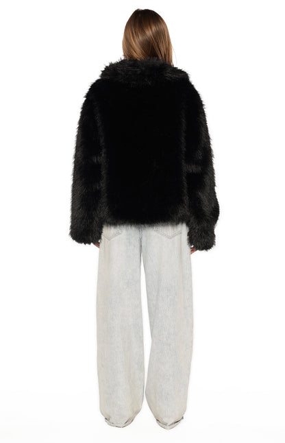 It Girl Black Faux Fur Jacket