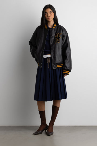VEGAN LEATHER LETTERMAN BOMBER JACKET