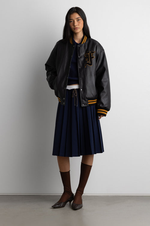 VEGAN LEATHER LETTERMAN BOMBER JACKET