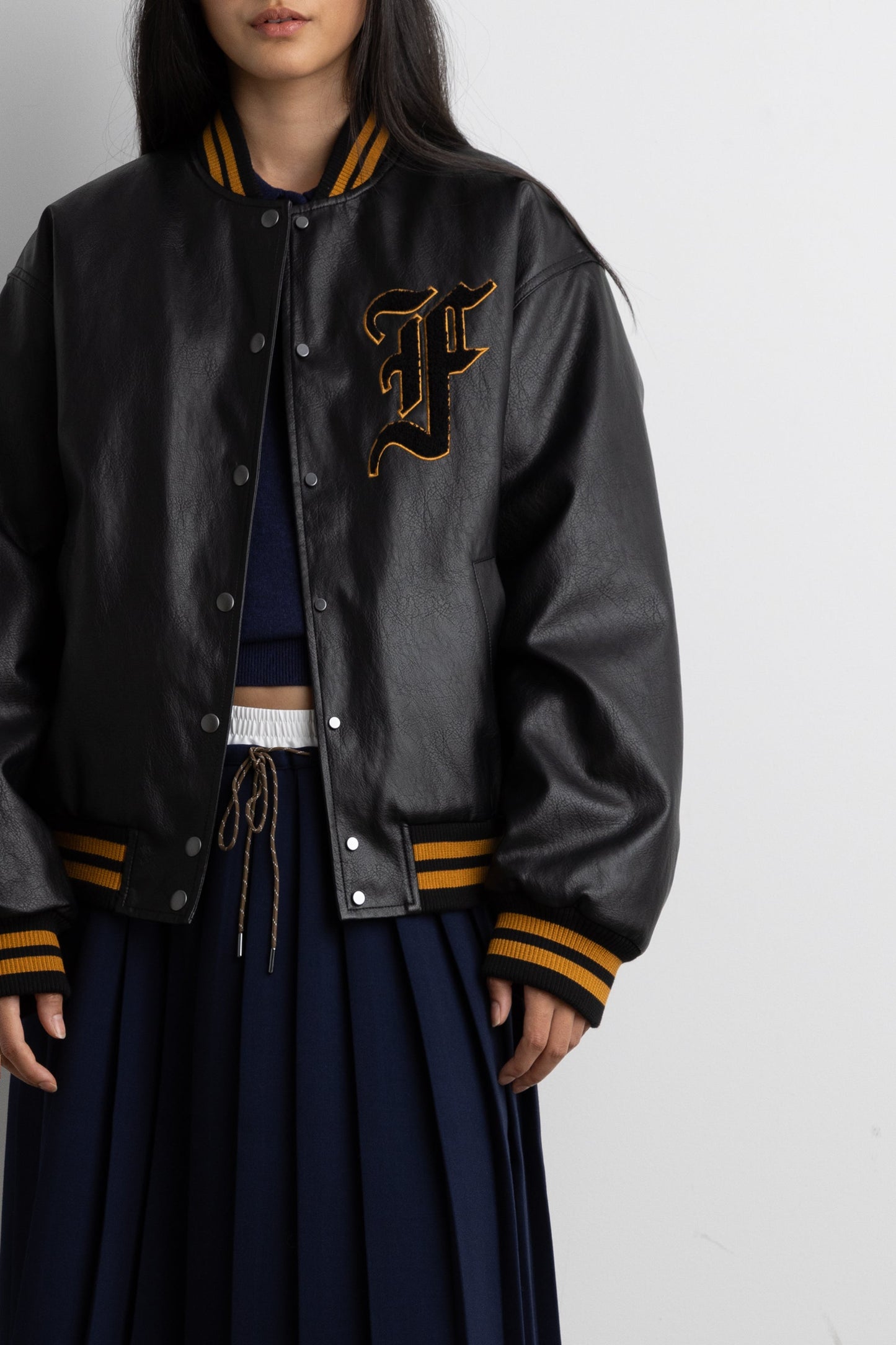 VEGAN LEATHER LETTERMAN BOMBER JACKET