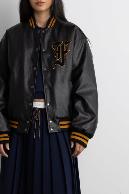 VEGAN LEATHER LETTERMAN BOMBER JACKET