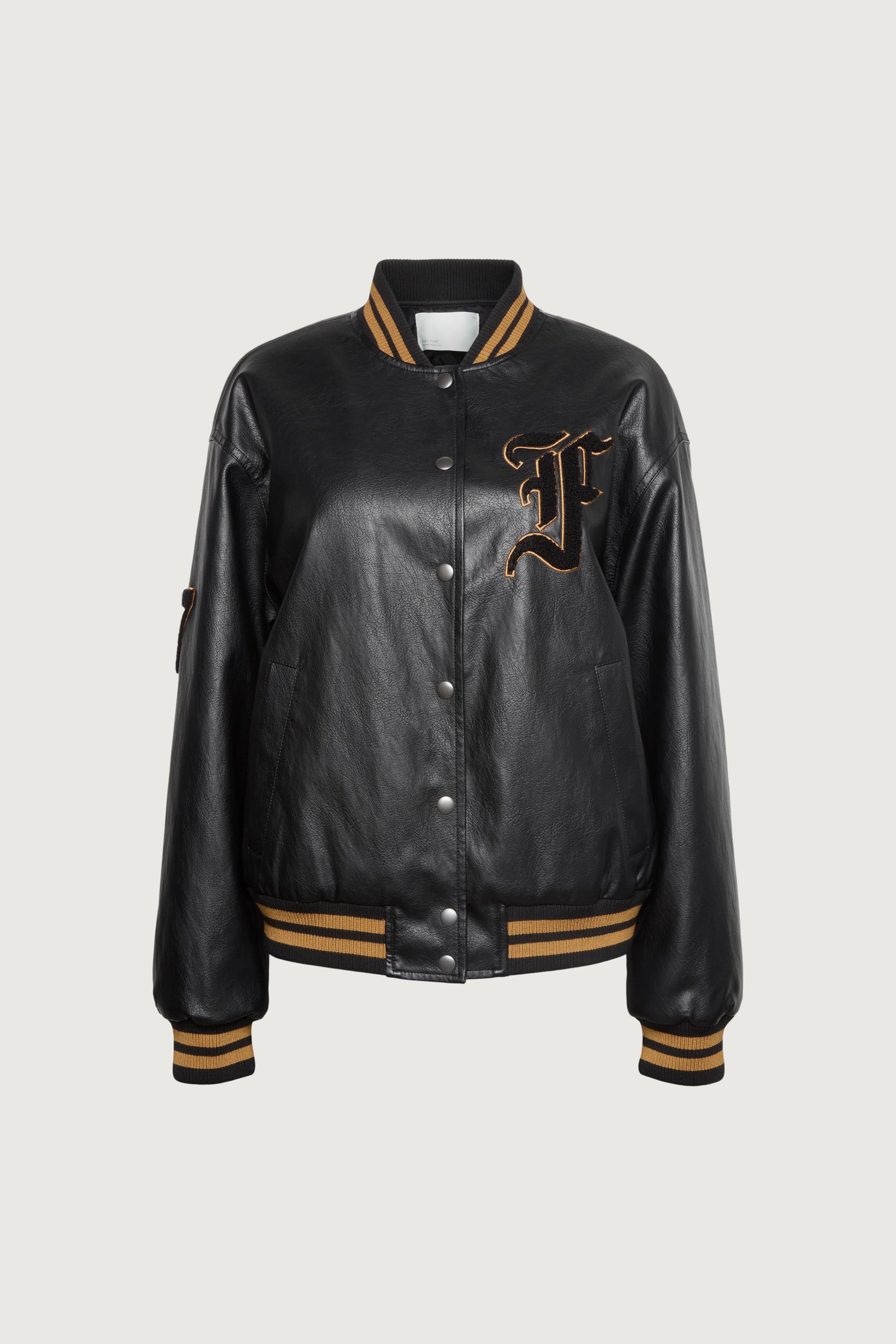 VEGAN LEATHER LETTERMAN BOMBER JACKET