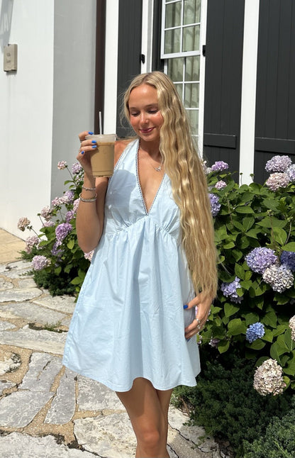 Jemima Blue Halter Neck Mini Dress