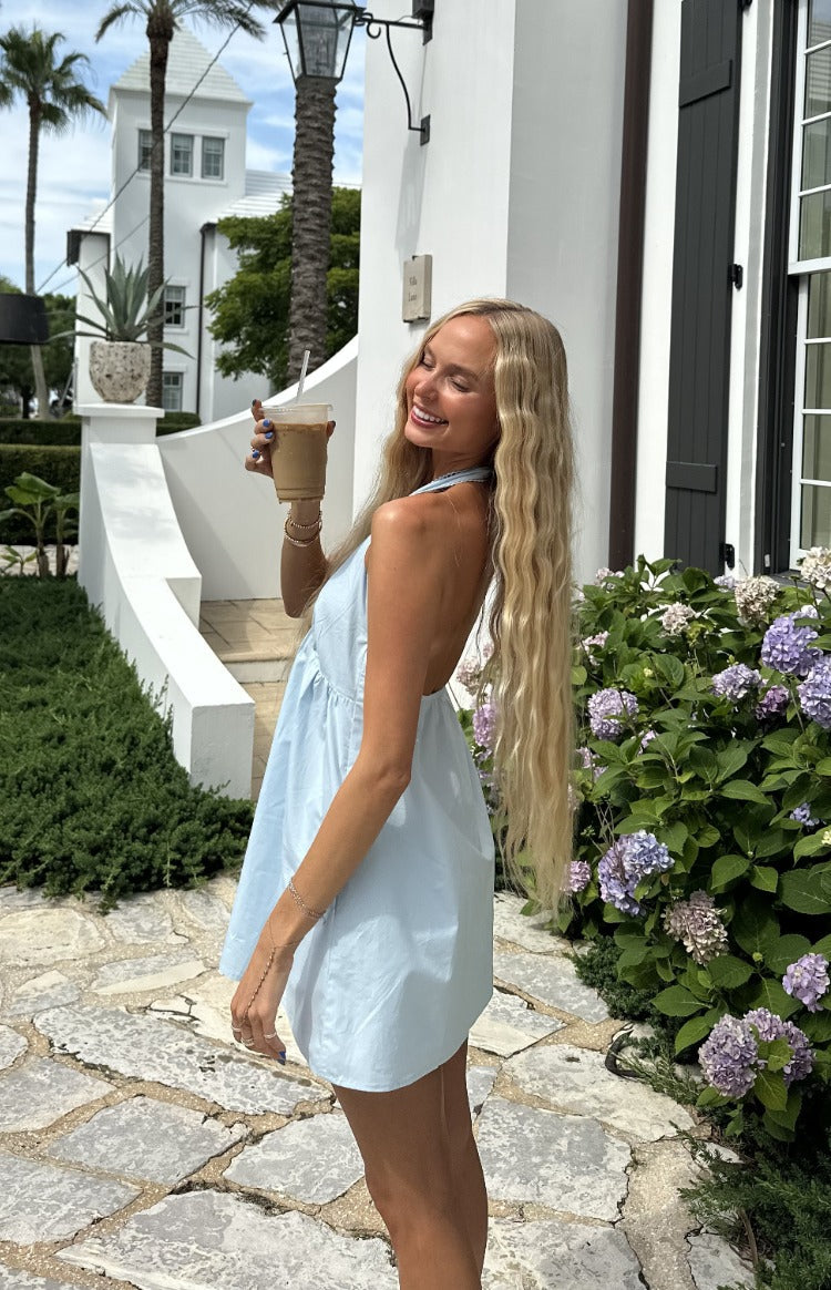Jemima Blue Halter Neck Mini Dress