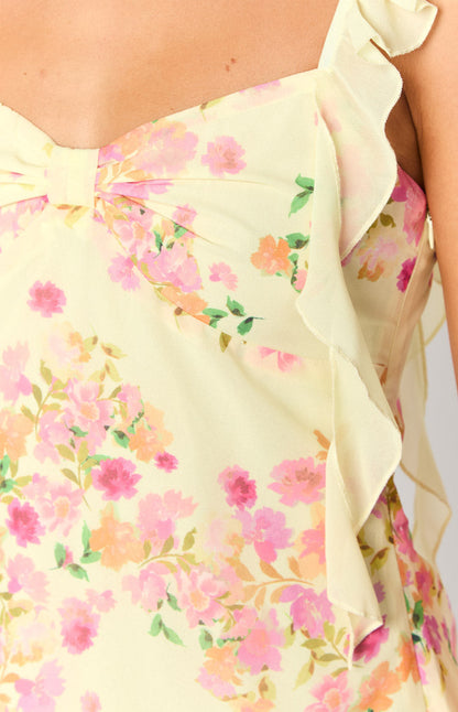 Joyce Yellow Bloom Chiffon Mini Dress