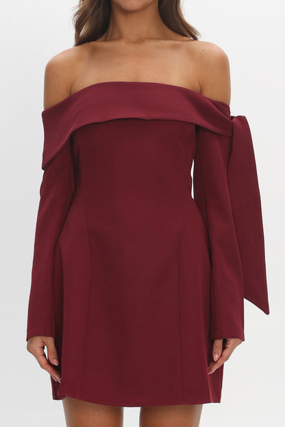 Aurora Sky Off-Shoulder Tie Mini Dress Wine