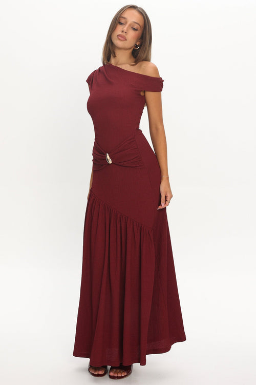 Bellarose Asymmetric Neckline Maxi Dress Wine