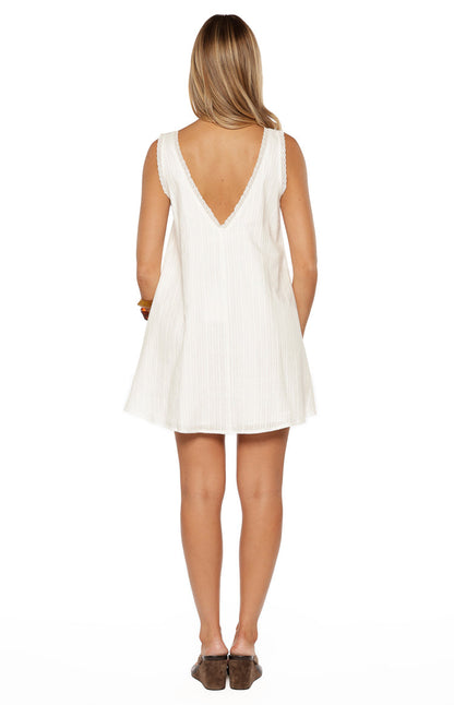 Kennie White Lace Trim Cotton Mini Dress