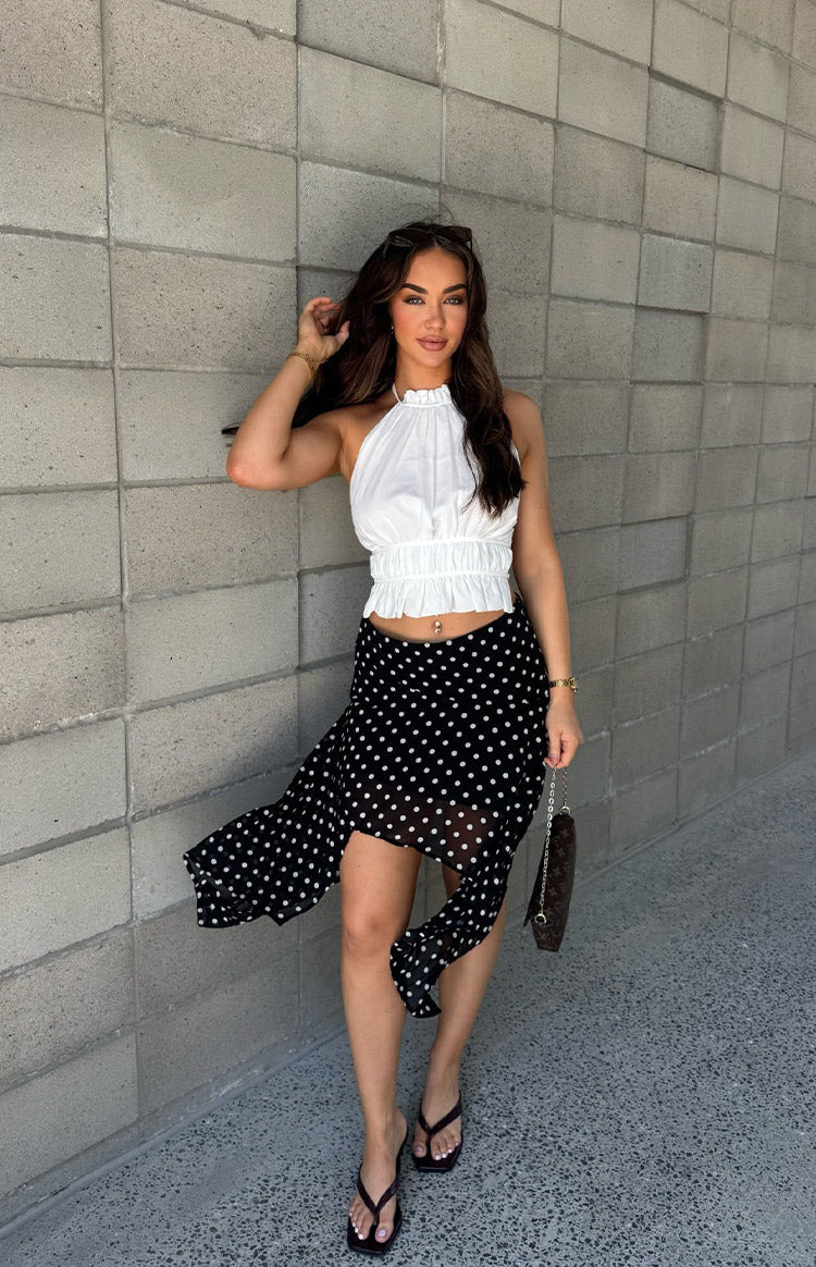 Khalea Black Polka Dot Hanky Hem Midi Skirt - PRE ORDER