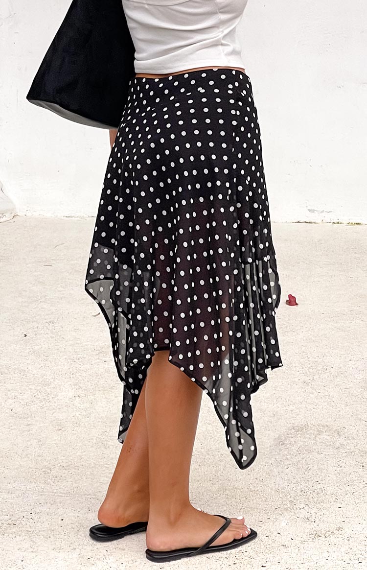 Khalea Black Polka Dot Hanky Hem Midi Skirt - PRE ORDER