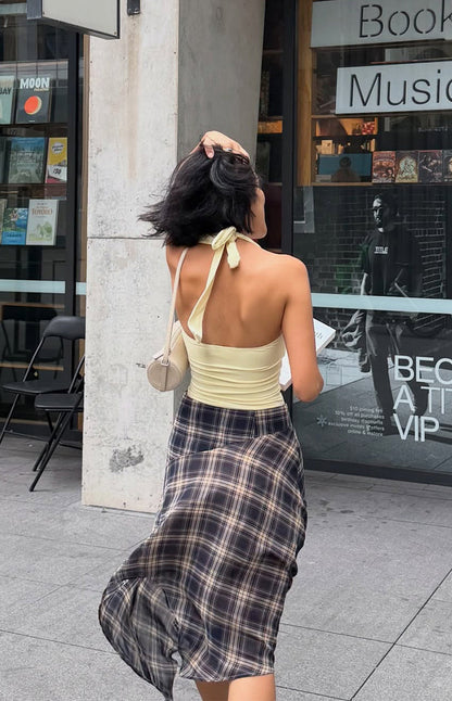 Khalea Blue Plaid Hanky Hem Midi Skirt