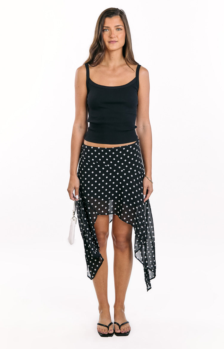 Khalea Black Polka Dot Hanky Hem Midi Skirt - PRE ORDER