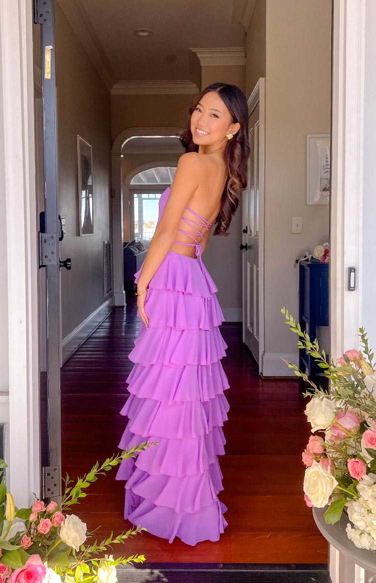 Kim Magenta Strapless Ruffle Maxi Dress