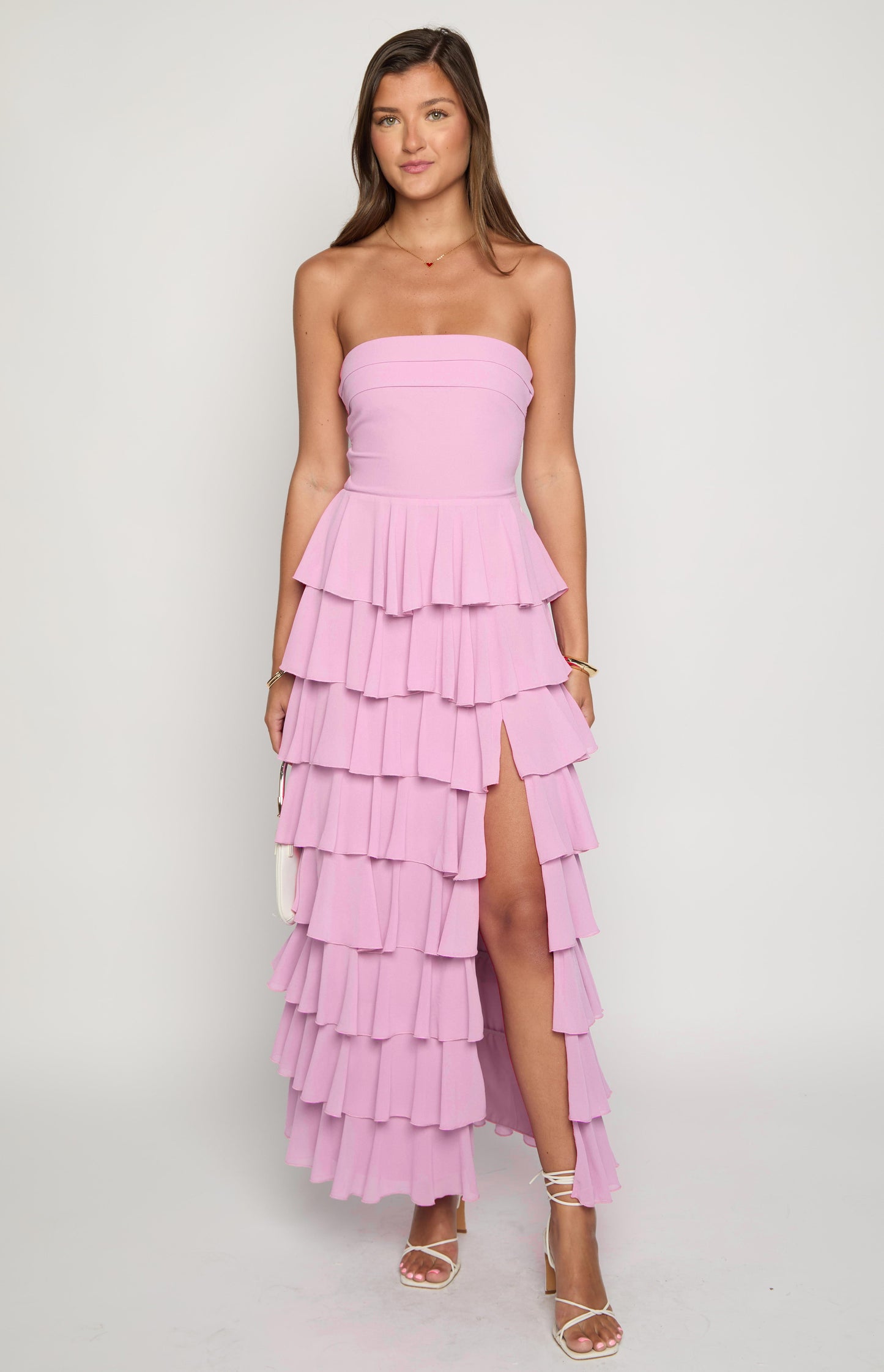 Kim Pink Strapless Ruffle Maxi Dress