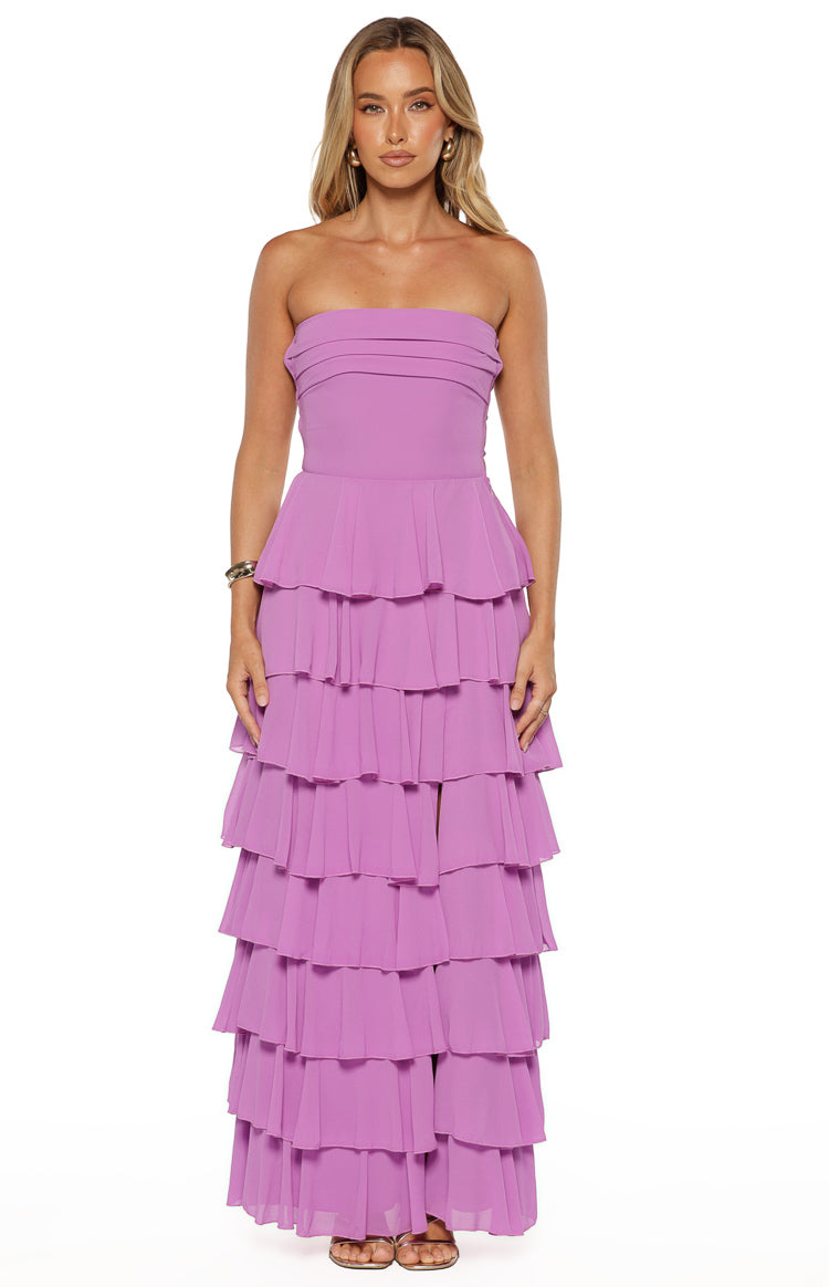 Kim Magenta Strapless Ruffle Maxi Dress