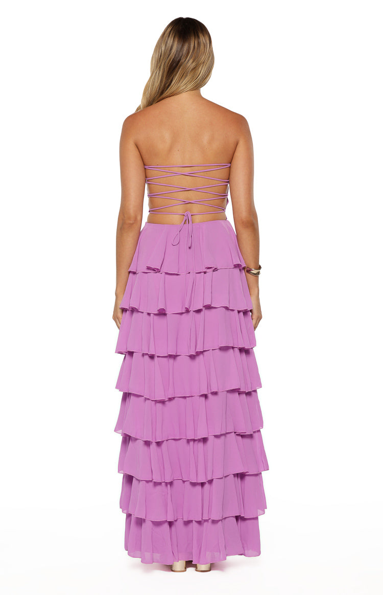 Kim Magenta Strapless Ruffle Maxi Dress