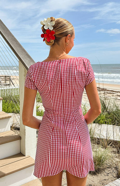 Lauree Red Gingham Button Front Mini Dress