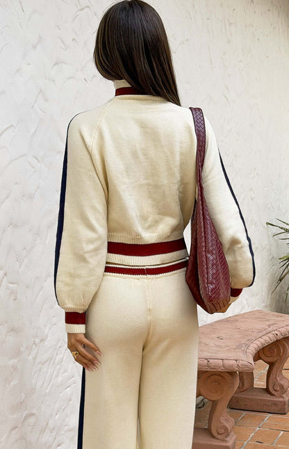 Liberty Cream Knit Jacquard Zip Sweater