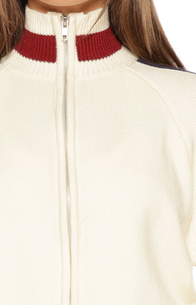 Liberty Cream Knit Jacquard Zip Sweater