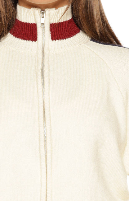 Liberty Cream Knit Jacquard Zip Sweater