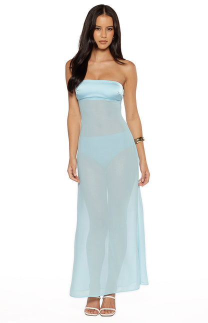 Lidia Blue Wrap Front Maxi Dress