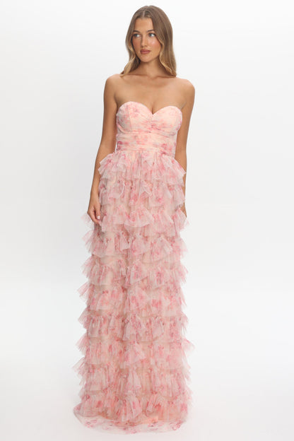 Marisyn Tiered Frill Maxi Dress Floral Blush