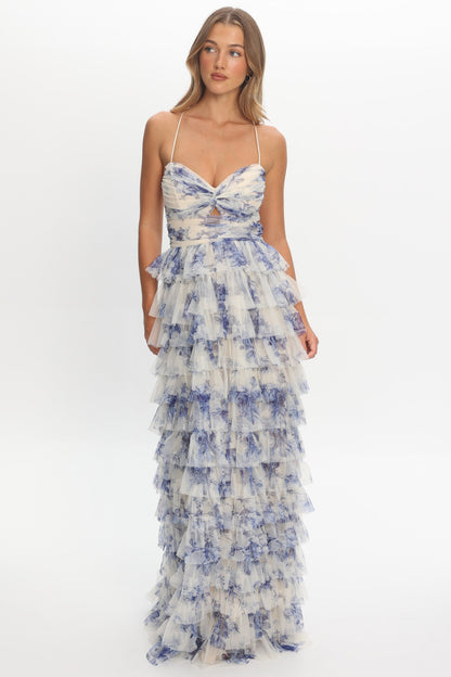 Cambridge Layered Frill Maxi Dress Blue
