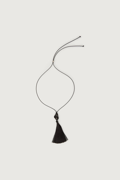 BLACK STONE TASSEL CORD NECKLACE
