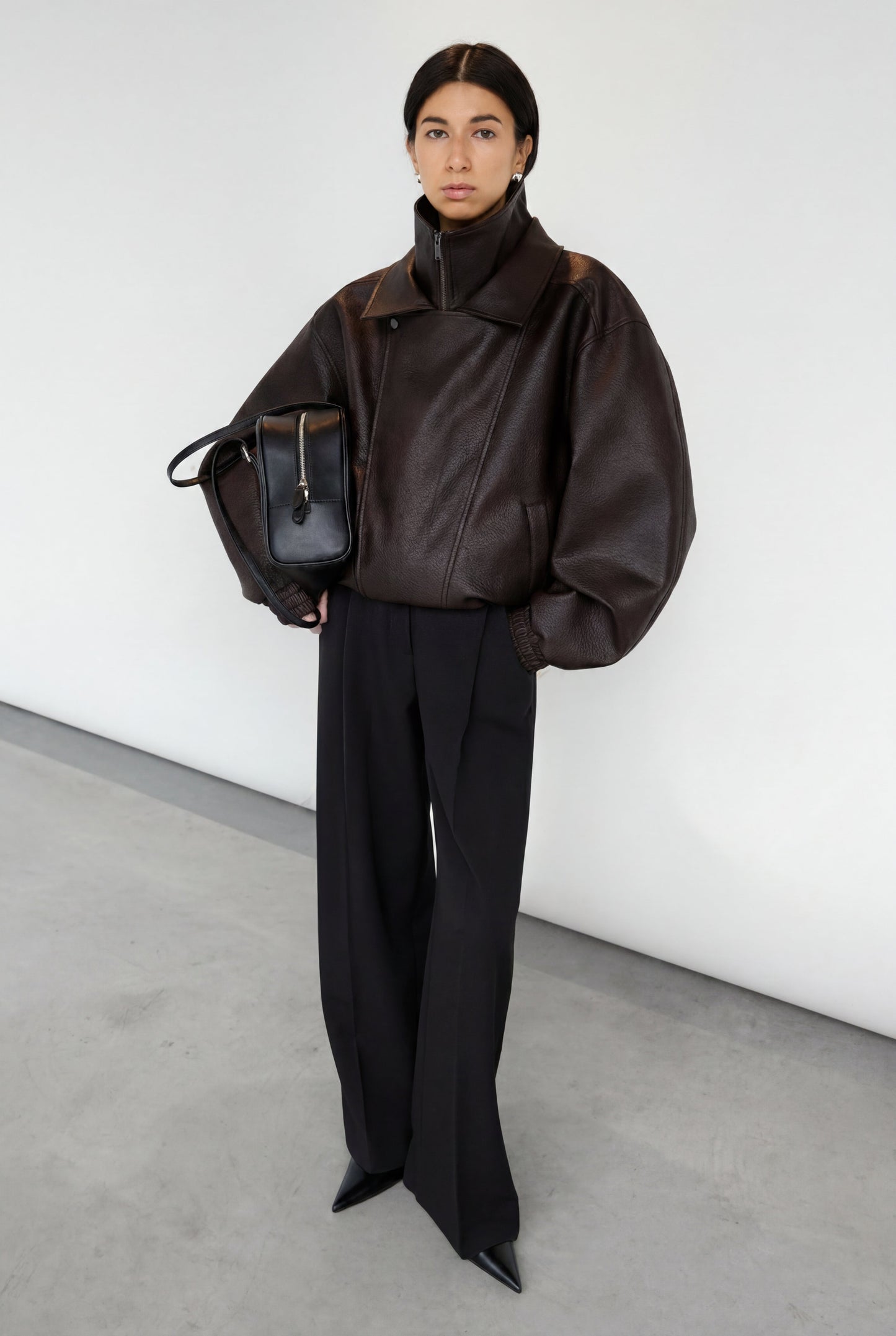 VEGAN LEATHER DOUBLE COLLAR BIKER JACKET