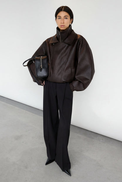 VEGAN LEATHER DOUBLE COLLAR BIKER JACKET