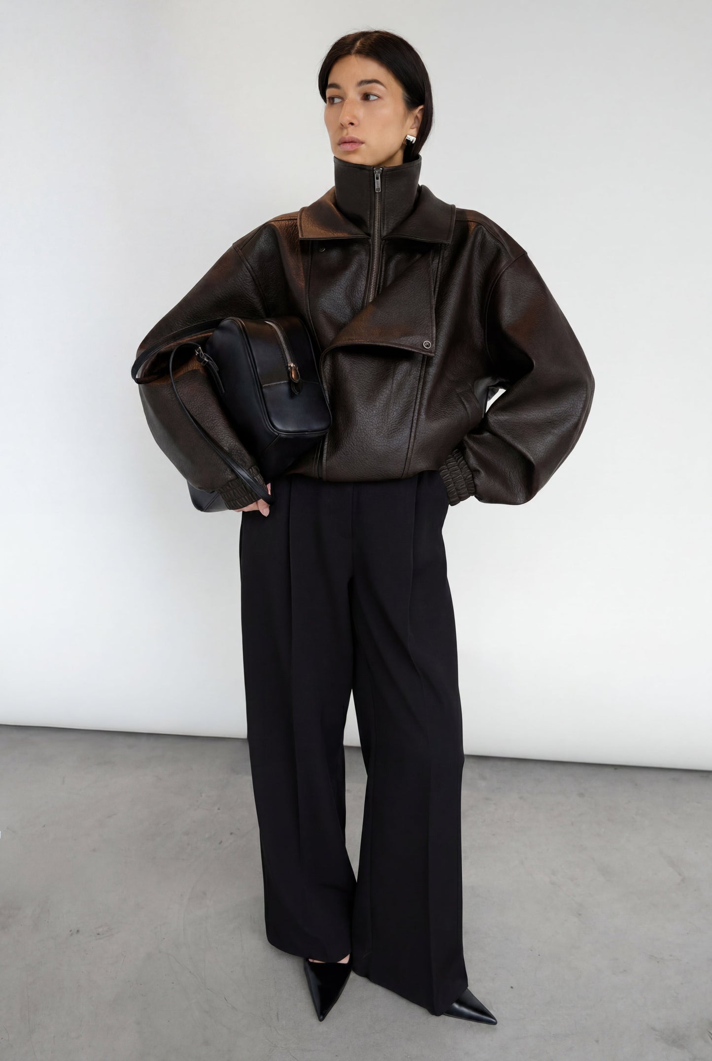 VEGAN LEATHER DOUBLE COLLAR BIKER JACKET