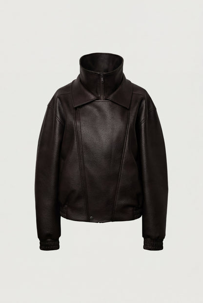 VEGAN LEATHER DOUBLE COLLAR BIKER JACKET