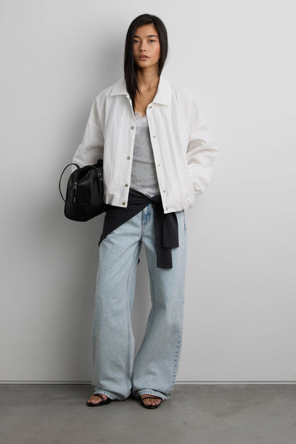 NYLON BUTTON FRONT BALLOON HEM JACKET
