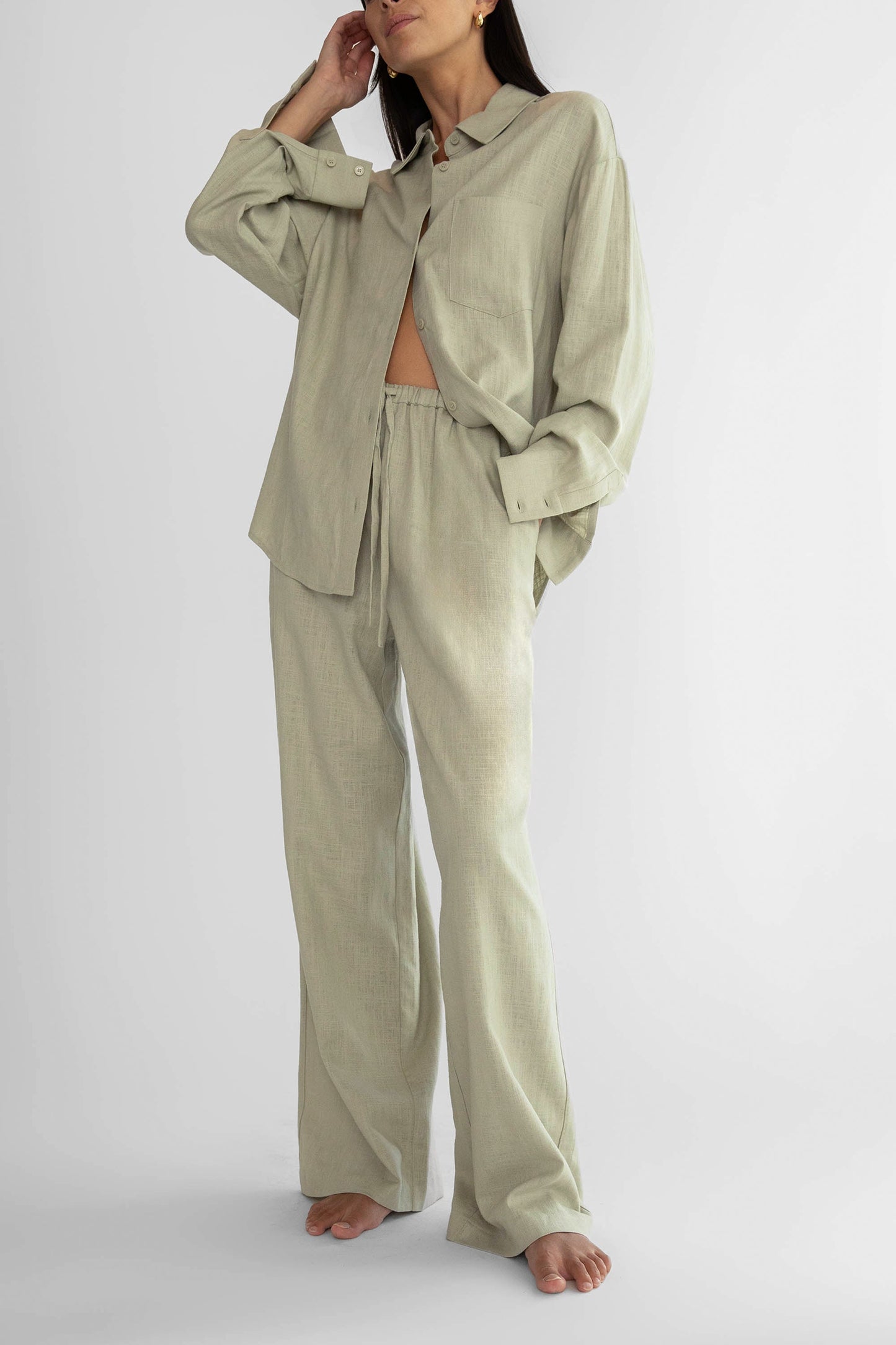 LINEN BLEND WIDE LEG PANT