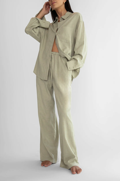 LINEN BLEND WIDE LEG PANT